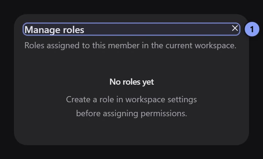Manage roles dialog with the role switches marked 1